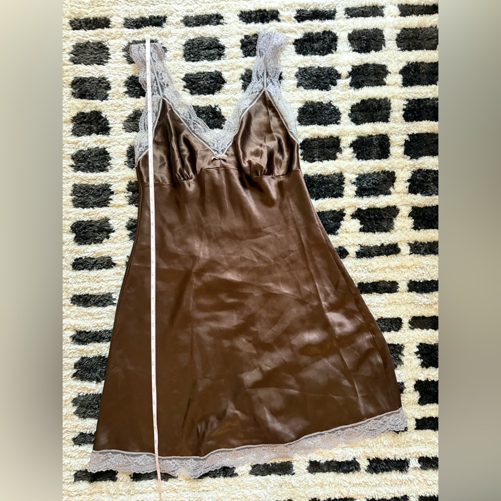 Brown Lace Trim Slip Dress